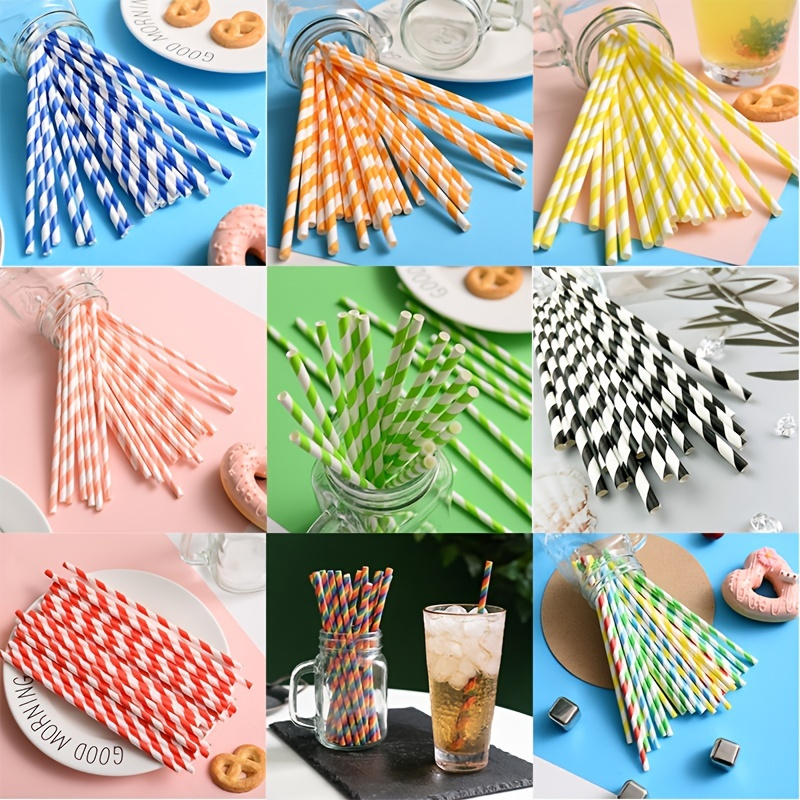 Assorted Striped Paper Smoothie Straws - 40 Pcs