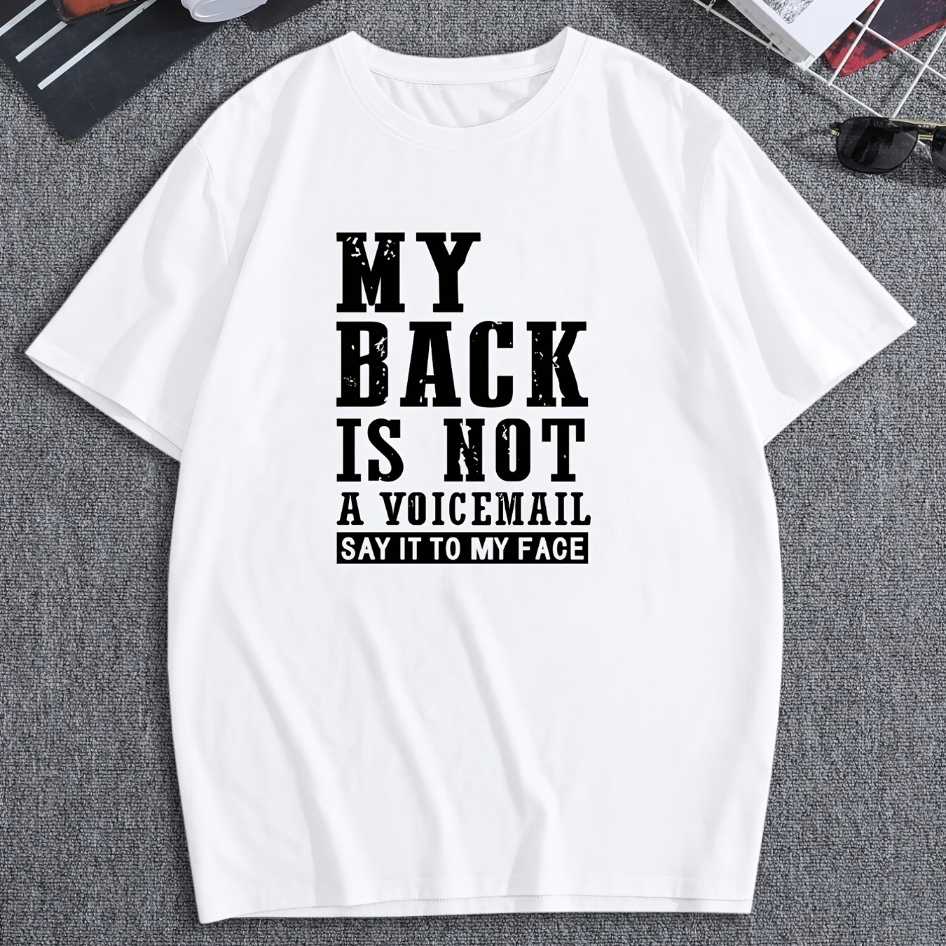 

Men's "my Back Is Not A Yoicemail" Short Sleeve T-shirt, Crew Neck Top, Casual Clothing, Summer