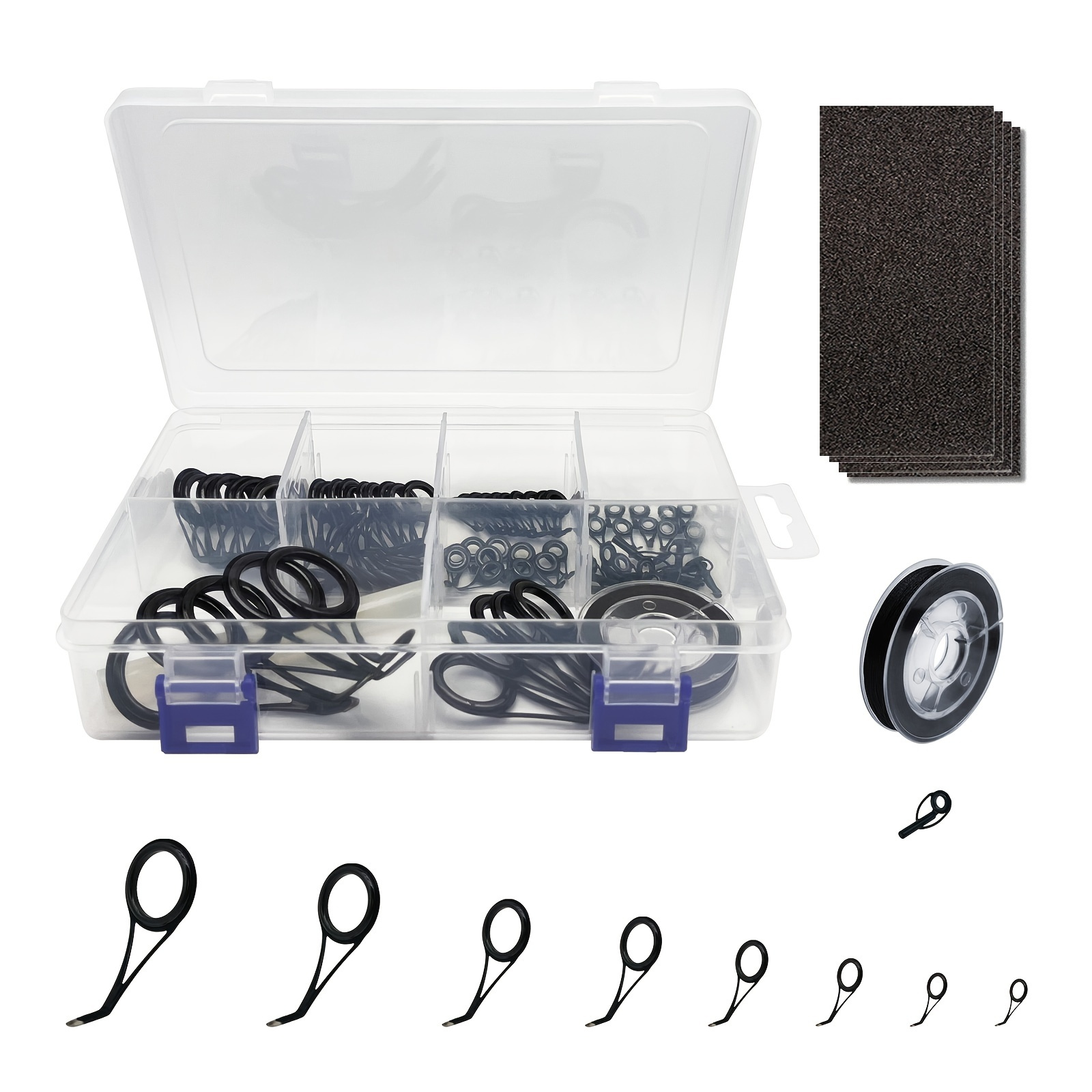 65pcs Fishing Rod Repair Kit 8 Sizes Rod Guides With Ceramic Ring Single Feet Pole Guide Tips