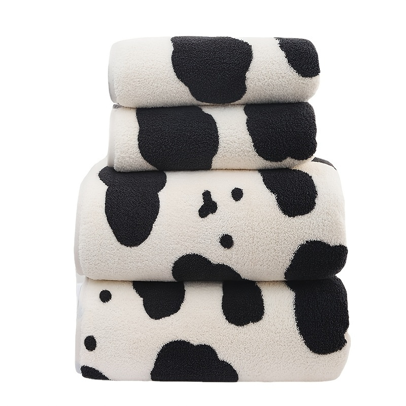 

1pc Soft And Absorbent Cow Towels - Fast Drying Microfiber Bath Towels - 35x75cm/13.7x29.5in And 70x140cm/27.5x55.1in Sizes - Perfect For Bathroom And Face Washing