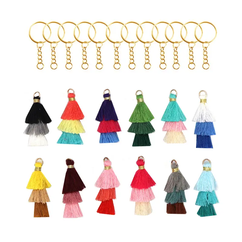 Temu 36pcs Layered Keychain Tassels Mini Tassels for Craft Jewelry, Jewels Making Colorful Keychain DIY Keychain Small Tassels with Jump Ring for