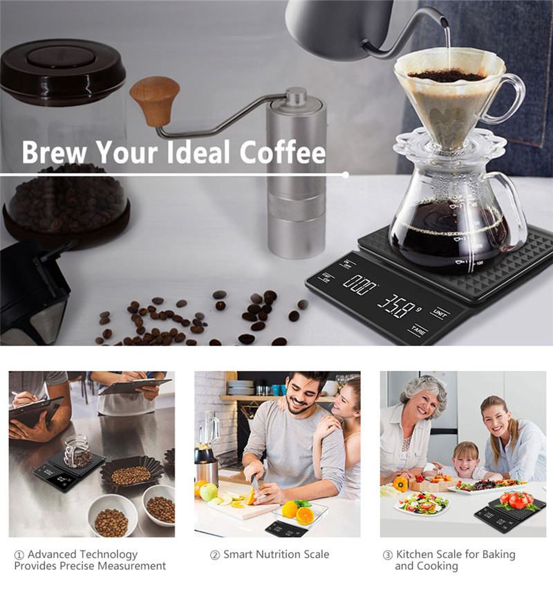 1pc Smart Pour Over Coffee Electronic Scale With Timer 3000g Capacity