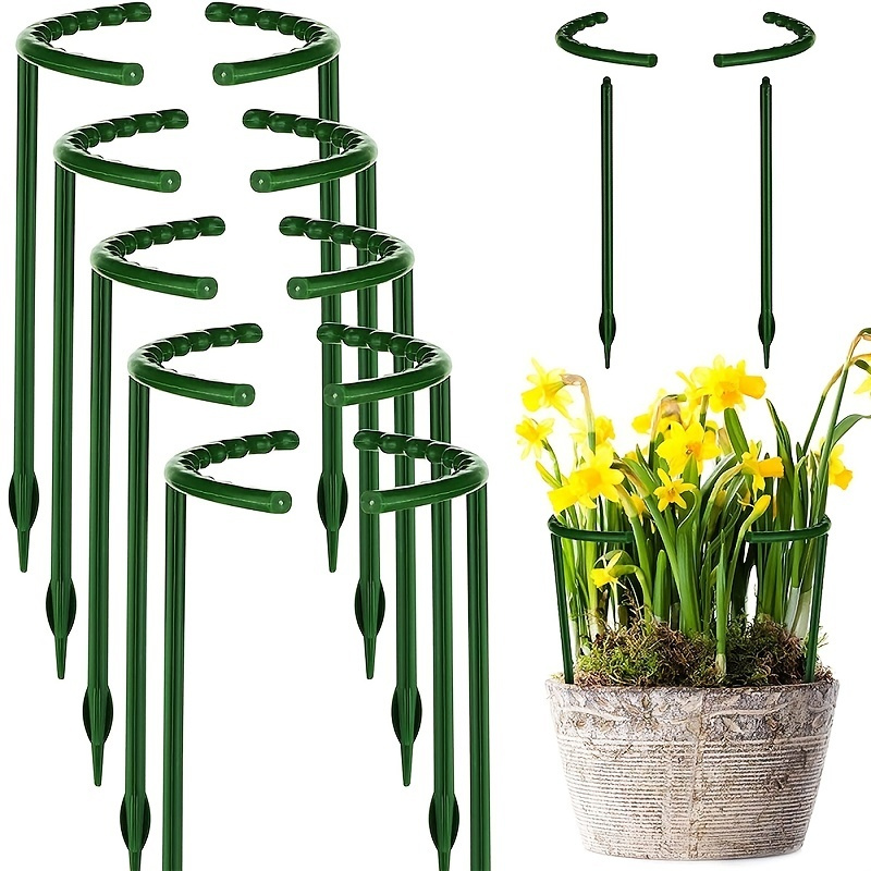 

10pcs Garden Plant Support Stake, Plastic Half Round Plant Support Ring, Plant Cage Holder Flower Pot Climbing Trellis Peony Support For Plant, Flower, Vegetable, 5.5x5.5inch, 5.5x9.4inch