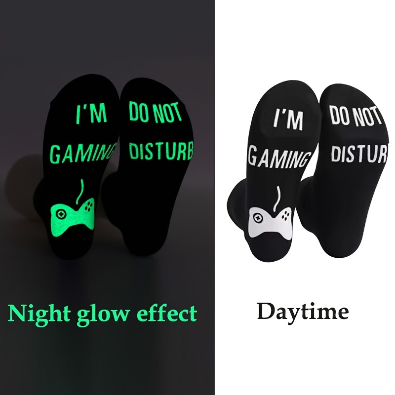

1 Pair Glow In The Dark Men's Letter Print Novelty Socks - Fun And Stylish Footwear For Any Occasion
