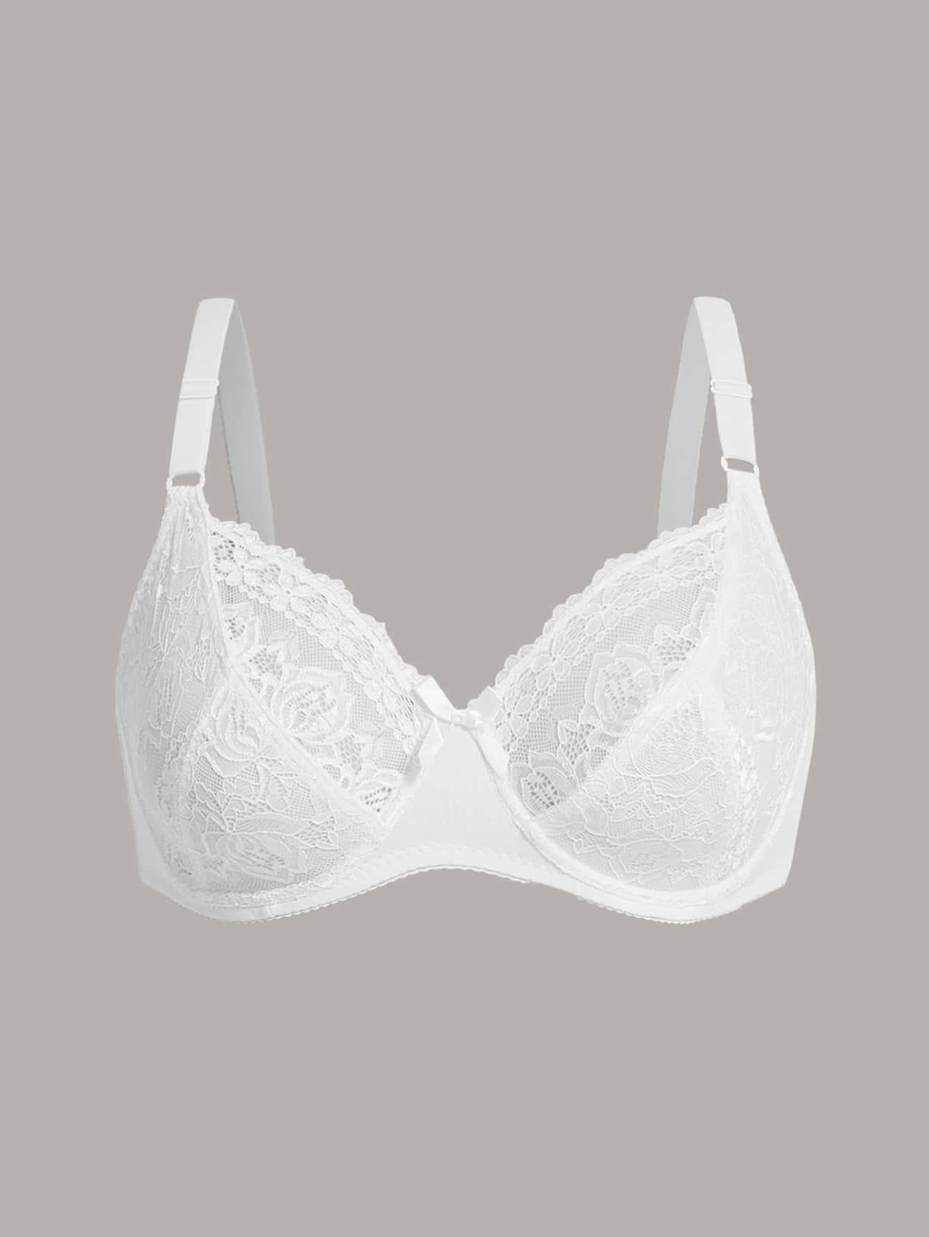 Plus Size Contrast Lace Push Solid Bra Women's Plus Elegant - Temu