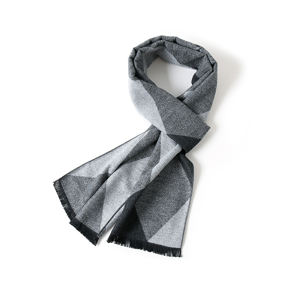 Silver Grey Checked Fringed Square Scarf