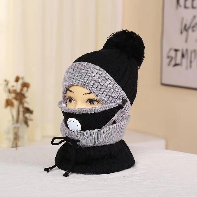 Winter Women Mask Balaclava Hat For Girls Scarf Thick Warm Fleece Inside  Knitted Hat Scarf Set Ns2