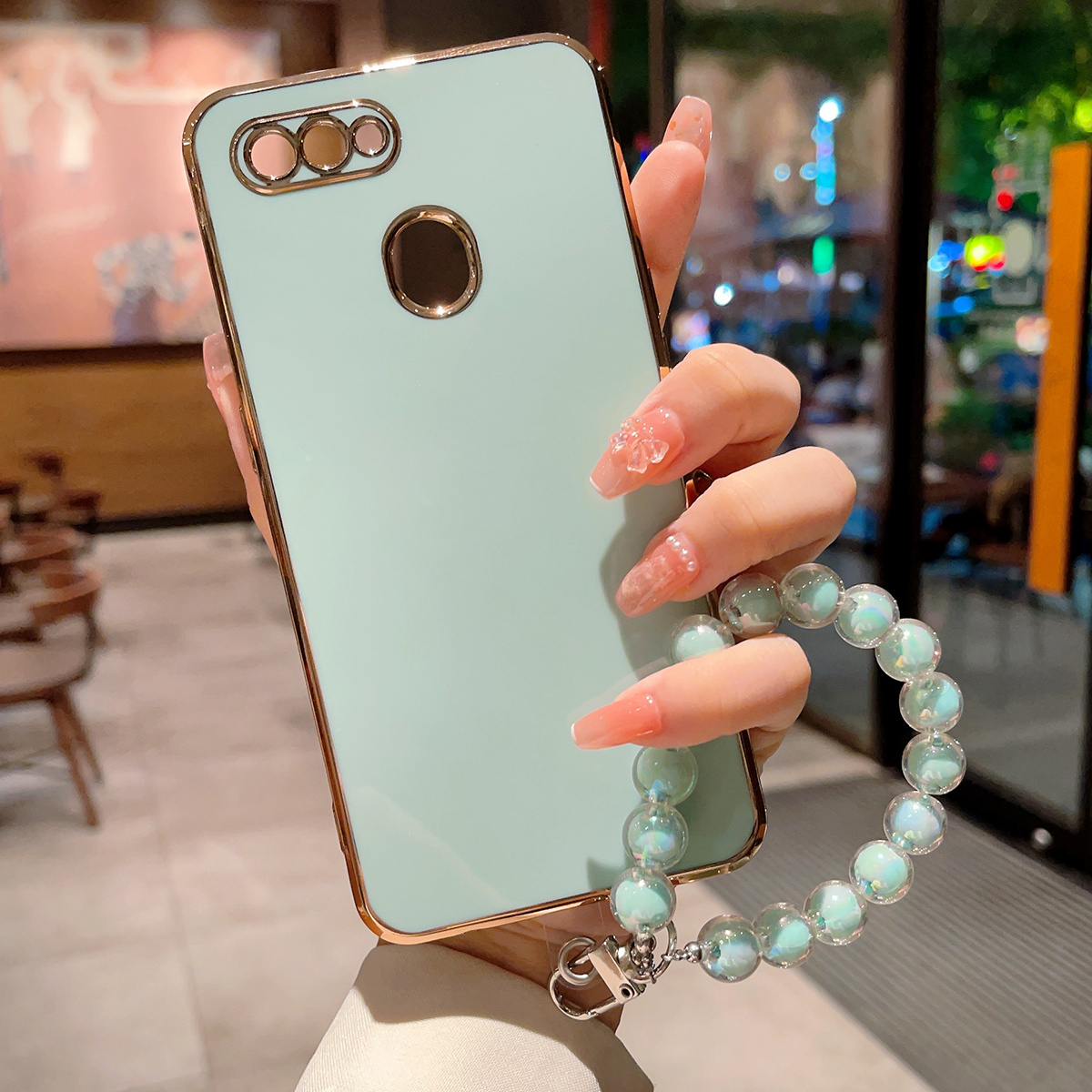 Cyan Phone Case With Bead Wristband For Iphone14 14plus - Temu United ...