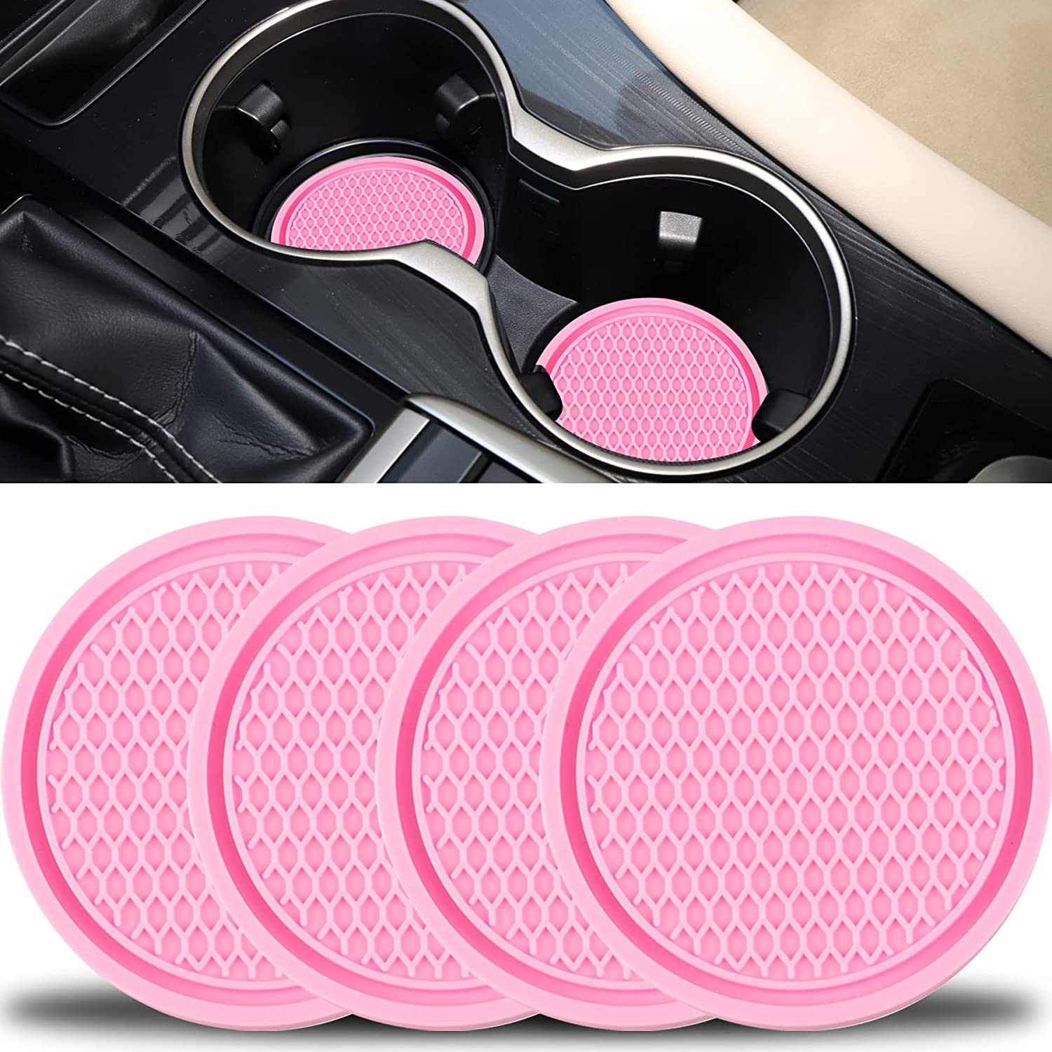 4 PCS Car Coasters for Cup Holders, Cup Holder Insert Anti-Slip Silicone  Cup Holder Car Coasters Interior Accessories for Women Fit Most Cars (Pink  / 4PCS) 