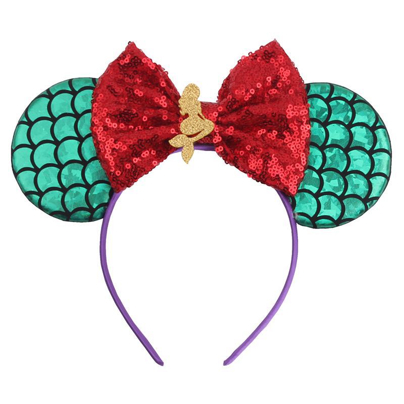 Sequin Mouse Ears Bow Headband Little Mermaid Plaid Bow