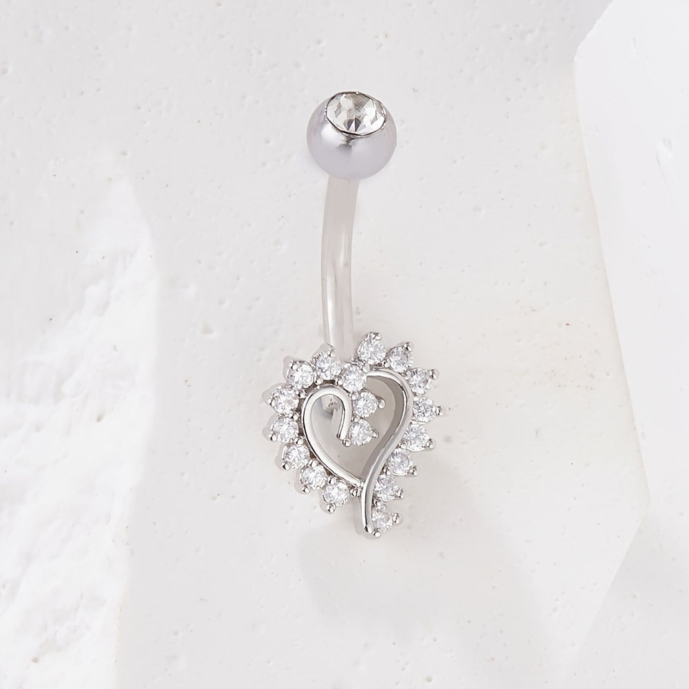 Hollow Heart Shape Belly Button Ring Inlaid Shiny Zircon Sweet Belly