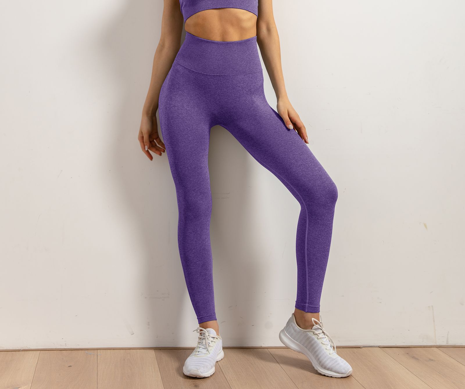 Purple Ribbed Seamless Leggings