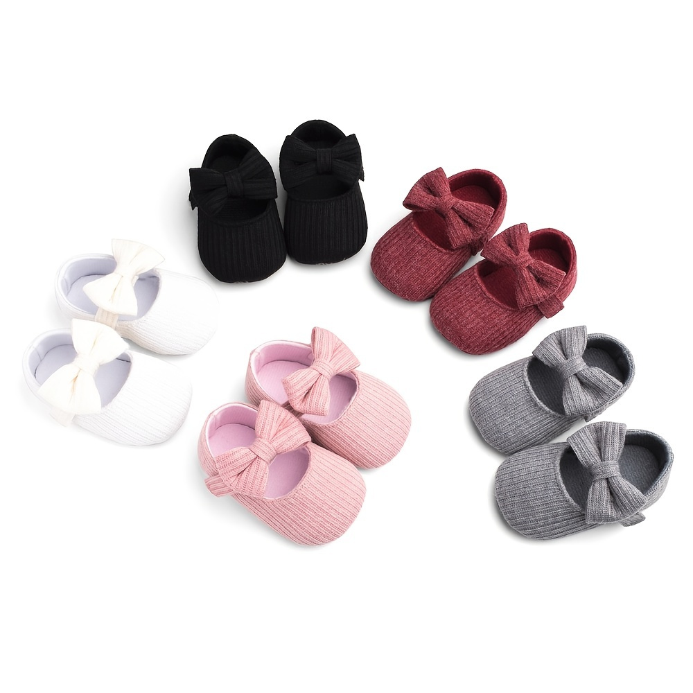 

Baby Girls Cute Knitted Shoes With Bow, Soft Sole Non-slip Slip-on Walking Shoes