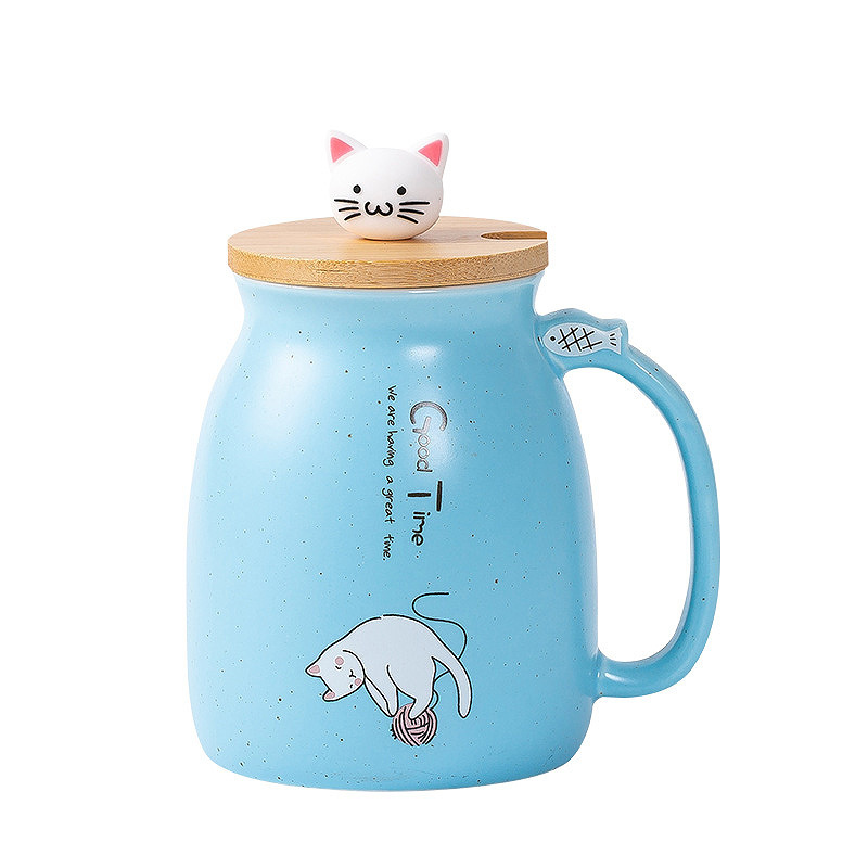 Ebros Pack of 2 Blue and White Whimsical Cartoon Anime Animal Farm Pig Love Valentines Couple Ceramic Coffee Cappuccino Latte Tea Ice Cream Mug Cup Wi