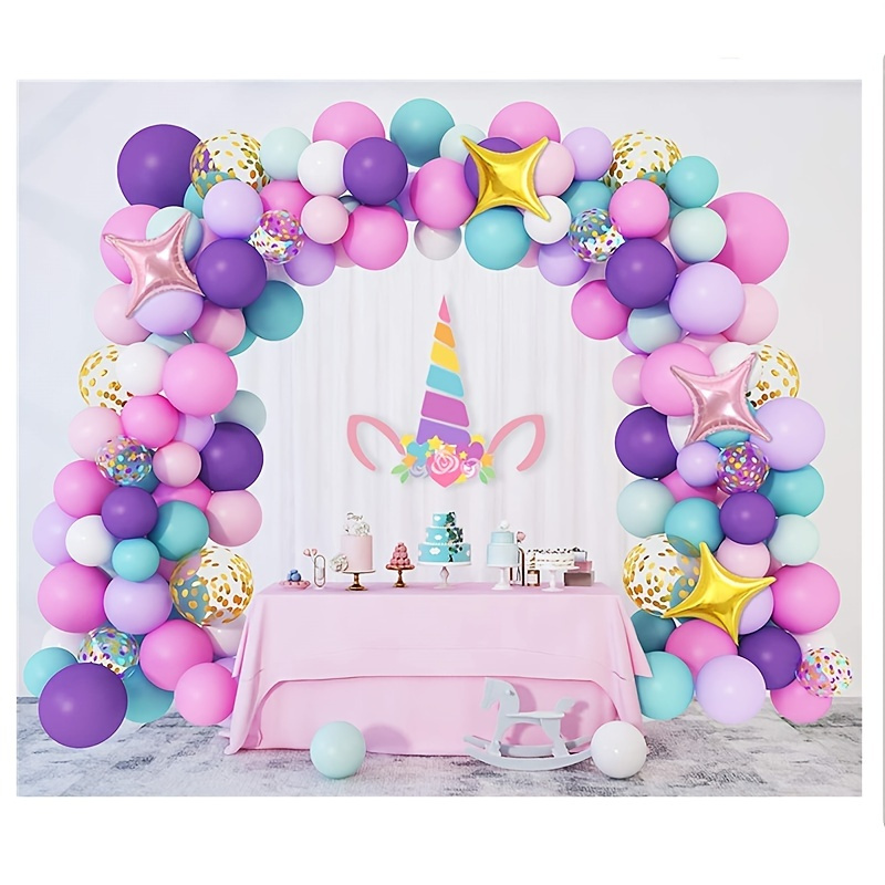 

138pcs Unicorn Balloon Arched Wreath Set, Unicorn Birthday Party Decoration Confetti Light Purple Water Blue Pink Balloon Set Wedding Party Supplies