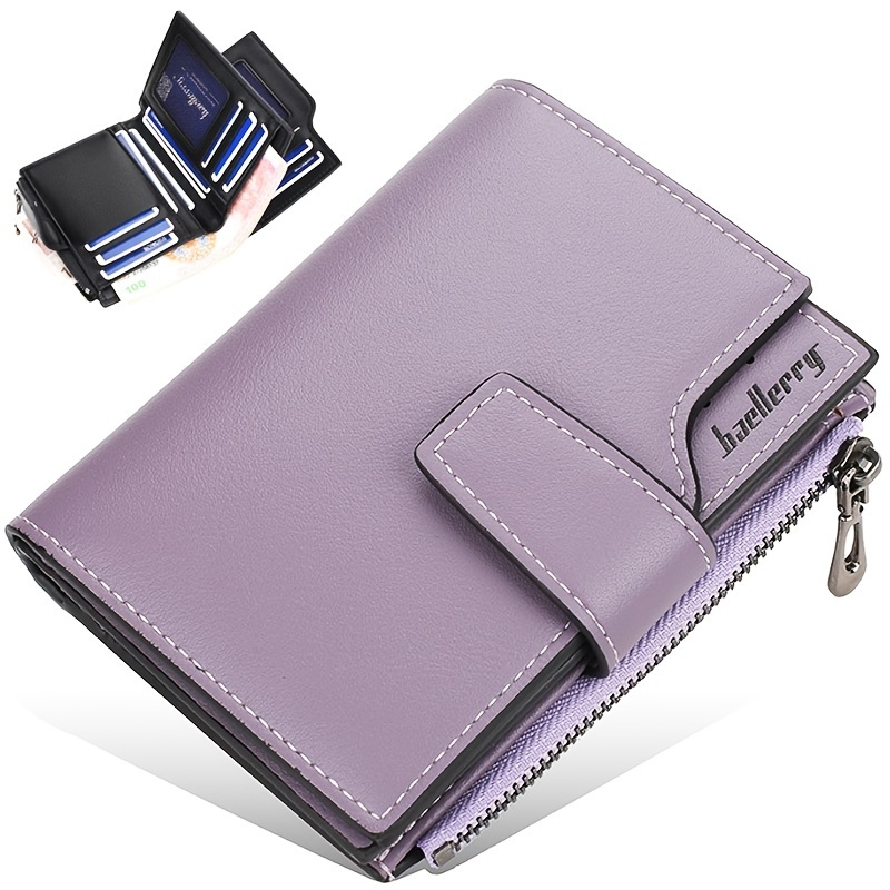 

Letter Detail Small Wallet, Women's Simple Faux Leather Fold Wallet With Multiple Card Slots & Zipper Pocket