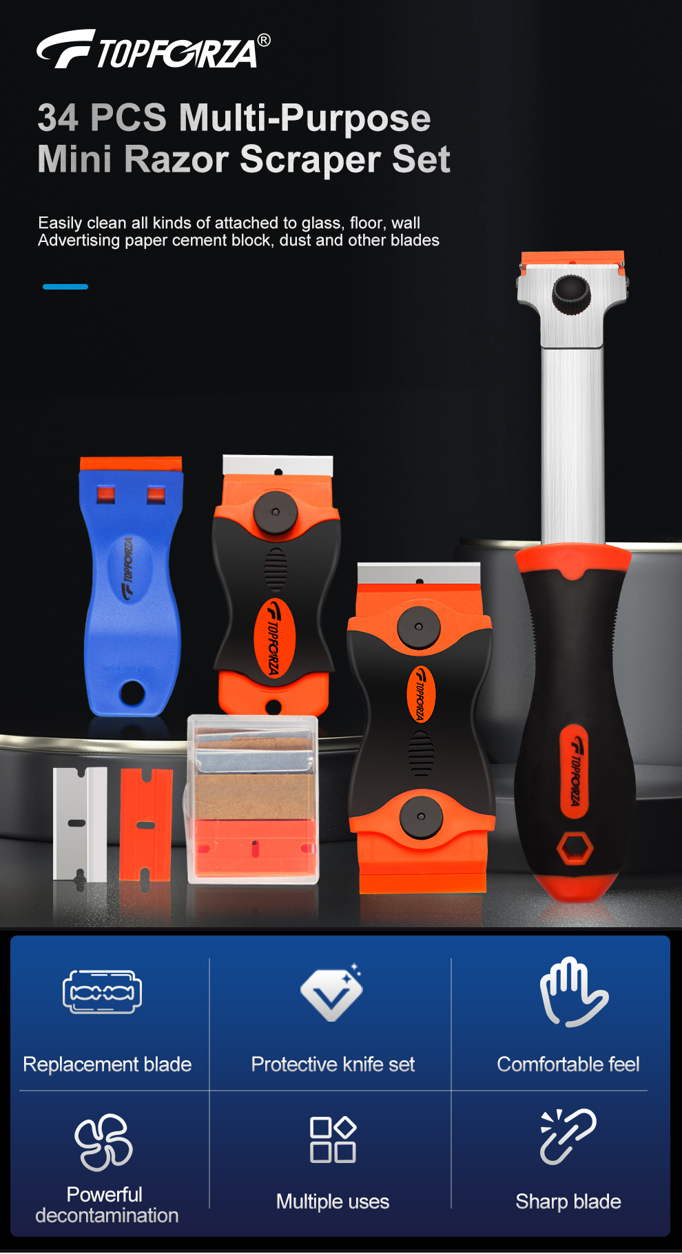 Double Edge Razor Blade Scraper Set With Replacement Scraper Blades