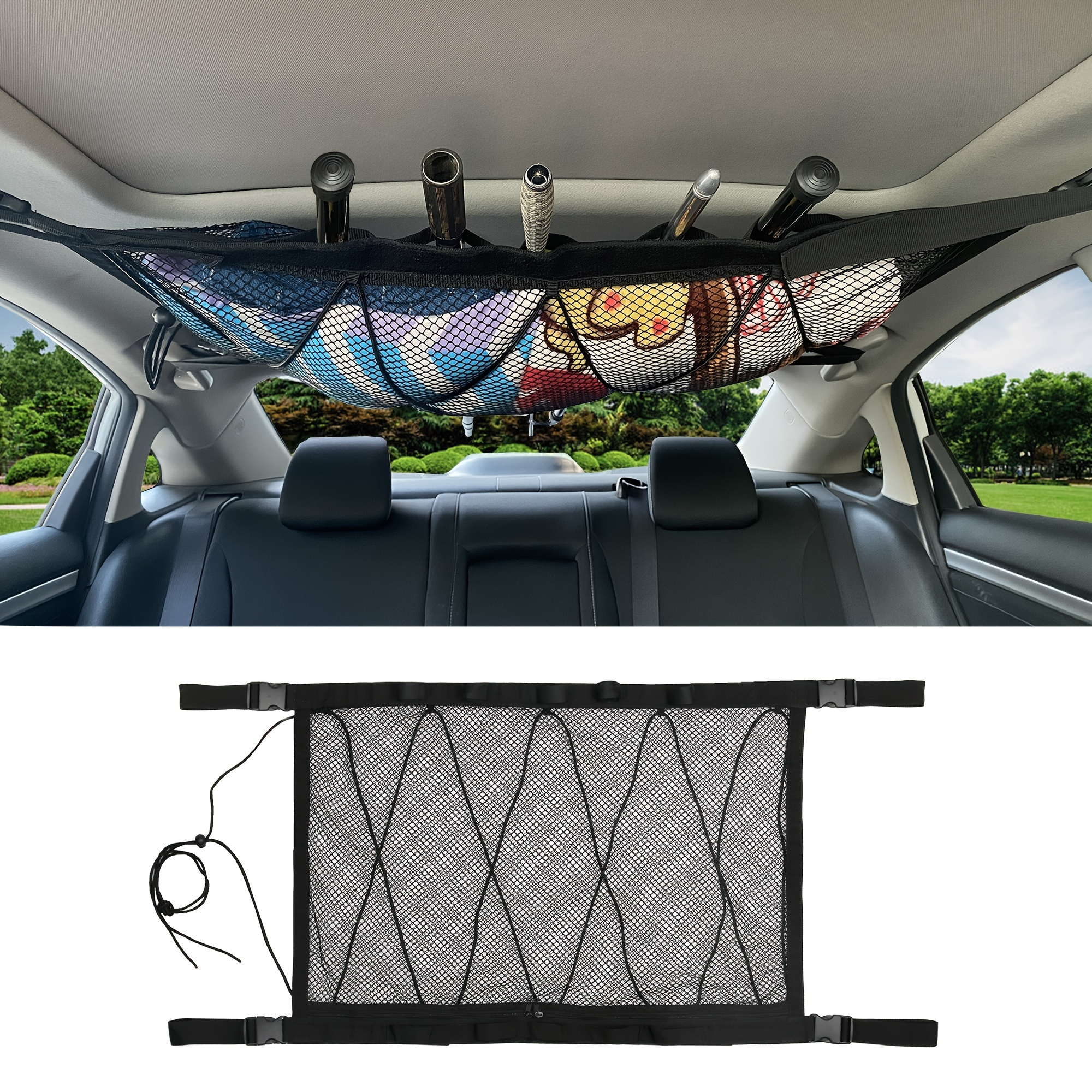 Suv Ceiling Storage Net Fishing Rod Holder Interior Car Roof