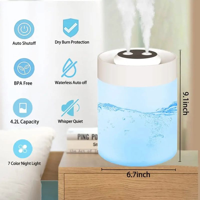 4L Large-capacity Home Humidifier Mute Bedroom Office Air-conditioned Room Double Nozzle Large Fog Volume Air Purification Aromatherapy Machine details 7