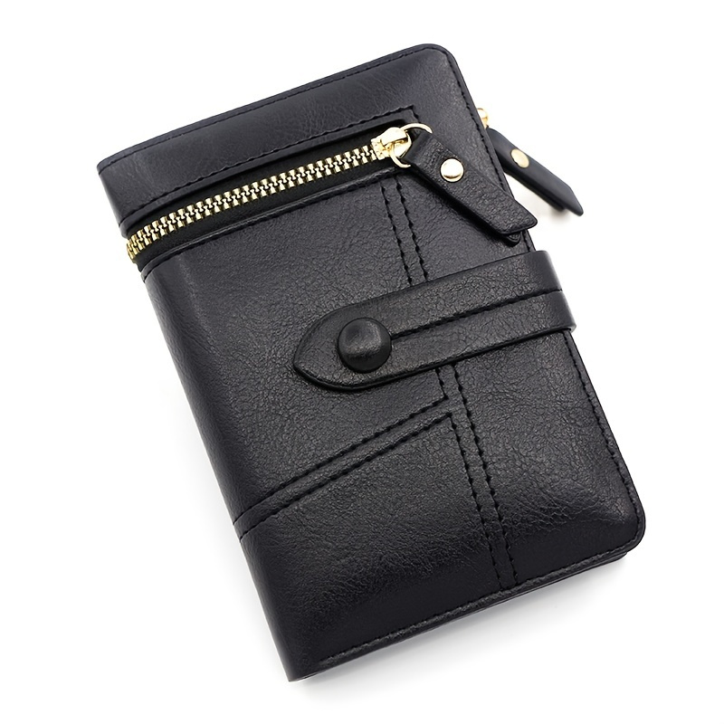 

Stitch Detail Small Wallet, Simple Small Wallet With Card Slots & Zipper Pocket, Casual Faux Leather Card Holder