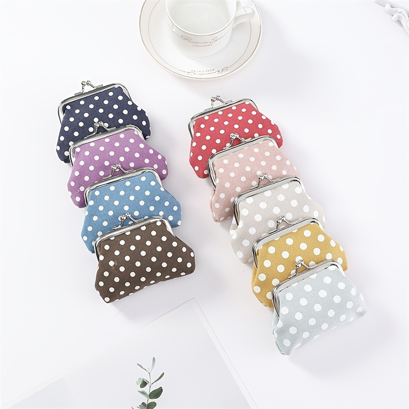 Fashion Polka Dot Kiss Lock Coin Purse, New Clutch Bag, Convenient Earphone Coin Storage Wallet