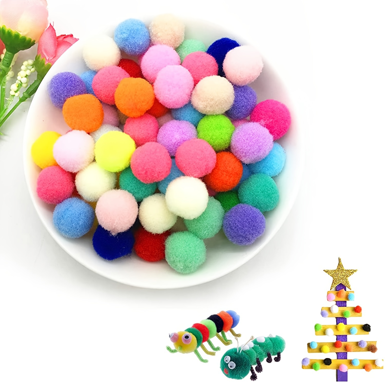 250pcs Arts And Crafts - Colorful Assorted Pompoms, Rainbow Puff Cotton  Balls For Crafts DIY Project Home Party Holiday Creative Decorations
