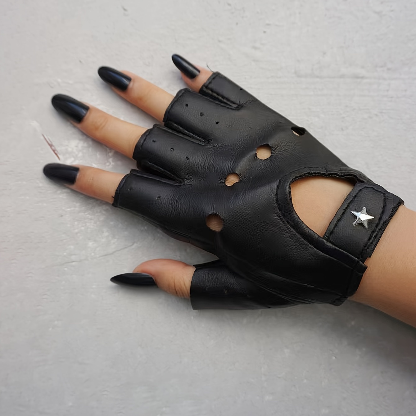 Wholesale Women Girls Punk Rivets Half Finger Gloves Faux Leather