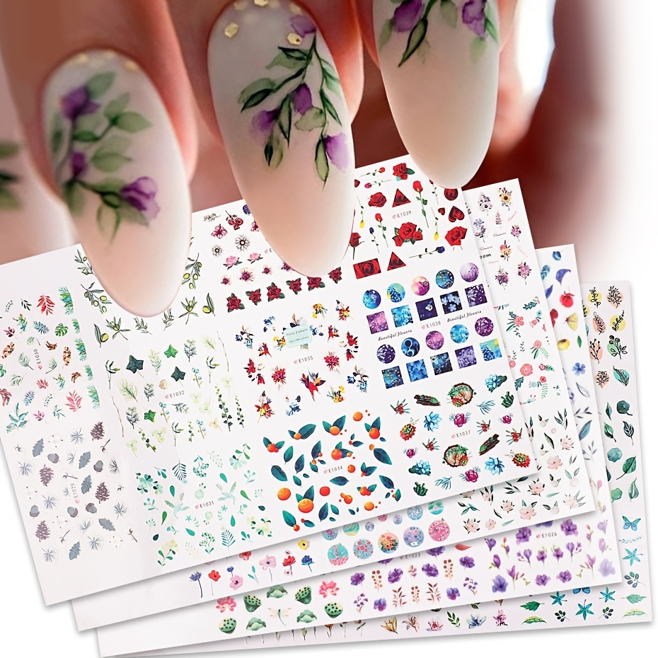 44 pcs Elegant Floral Leaves and Flowers 3D Nail Stickers Set - Press On Manicure Decorations for a Beautiful and Easy DIY Nail Art