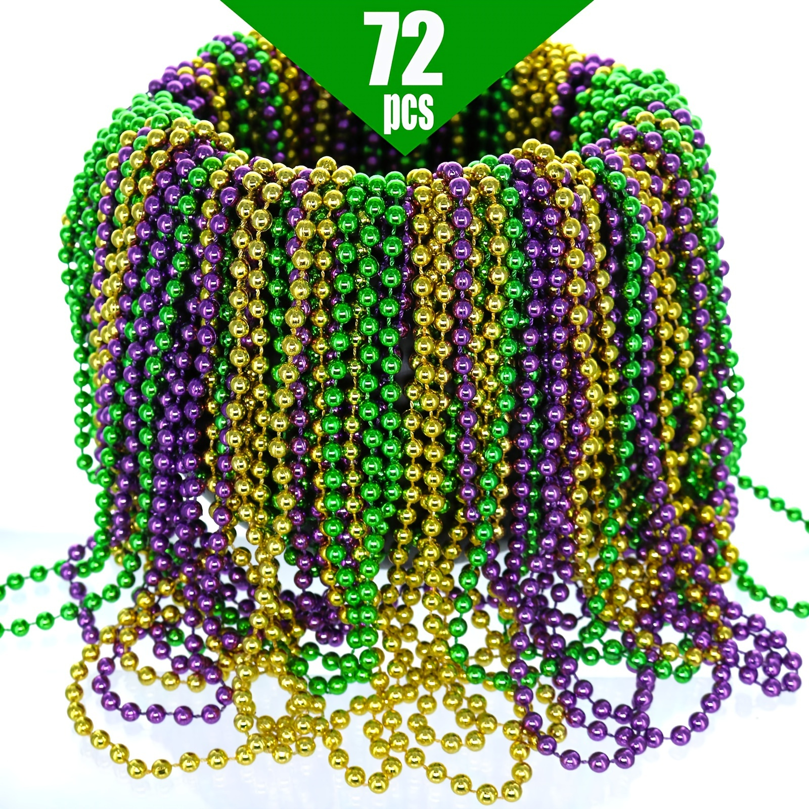 Bright Shiny Green Plastic Party Bead Necklace Mardi Gras St. Patrick's 32