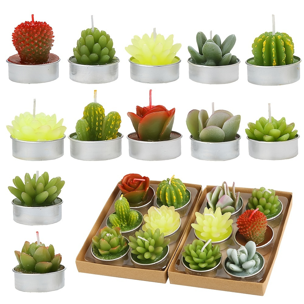EHJE 6 Pieces Cactus Tealight Candles Handmade Delicate Succulent Cactus Candles%2f14008959300