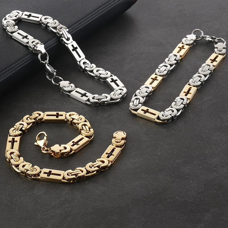 

Stainless Steel Link Chains Bracelets For Men Hip Hop Wrist Chain Cross Bracelet