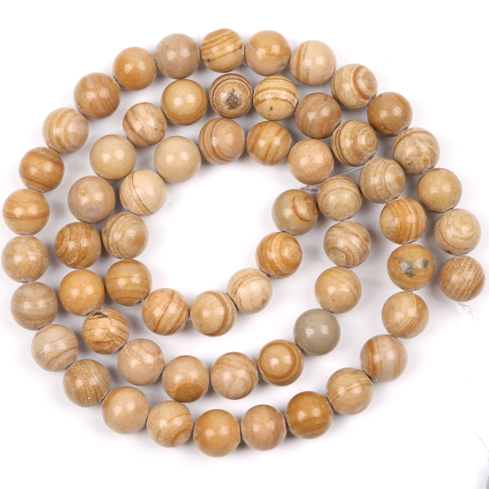 TEMU 6 mm (0,236 Zoll) -10 mm (0,393 Zoll) natürliche gelbe Linie Holz Jaspis lose Perlen für die Schmuckherstellung Diy Armbänder Halskette 15 Zoll