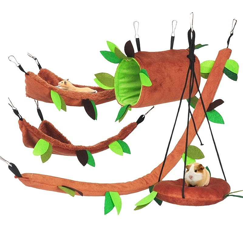 5-Piece Plush Hammock Swing Set: The Perfect Bed & Tunnel for Your Hamster or Guinea Pig!