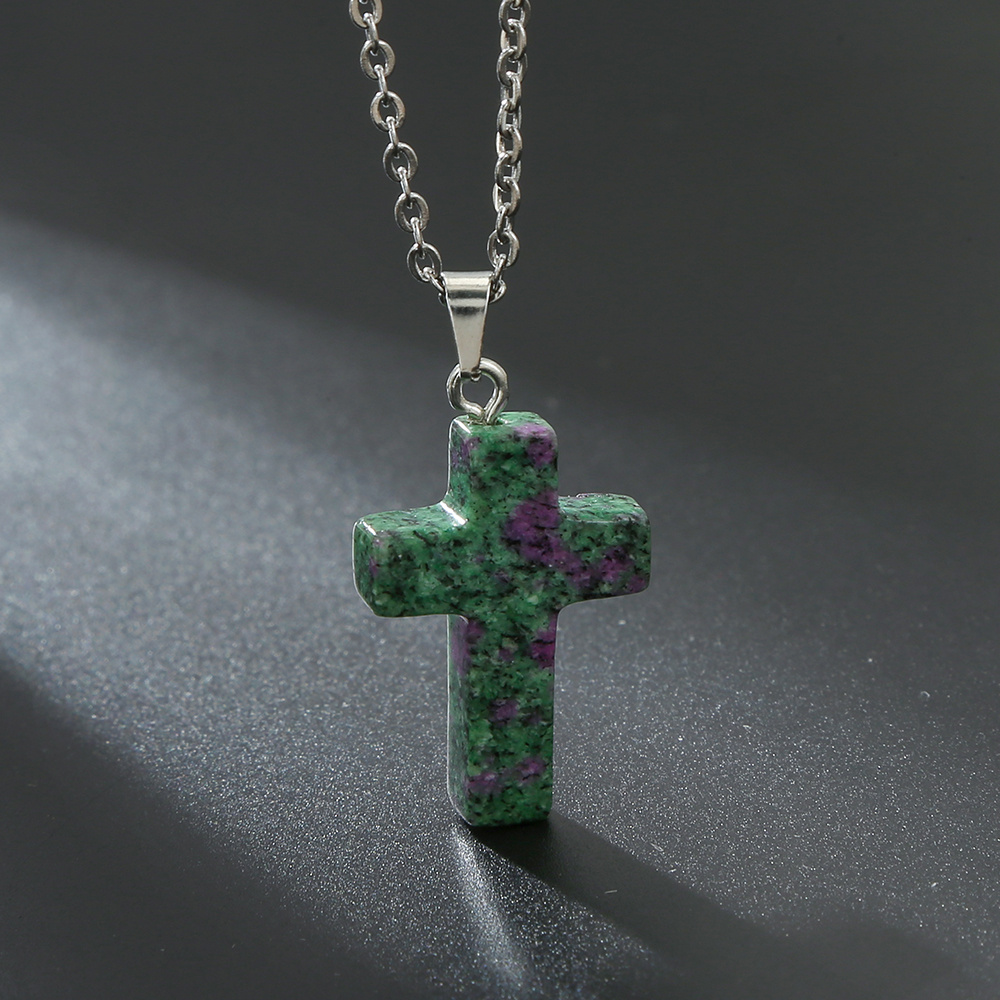 Natural Stone Cross Pendant Rose Quartzs Jades Stone Pendant Mixed Color  Assort Cross Charms for Jewelry Making DIY Necklaces