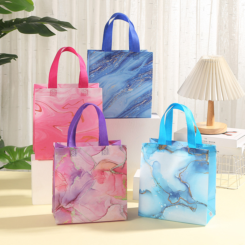 Image of 4pcs Marble Tote Gift Bags With Handles For Presents, 9*8.7*4.3inch/23*22*11cm, Big Reusable Non-woven Gift Bags, Grocery Shopping , Holiday Party Favor Goodie Bags