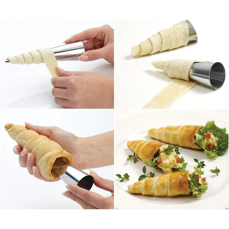 5pcs stainless steel cream horn molds cannoli forms non stick danish pastry filling tube baking molds for croissant shell cream roll puff   baking supplies kitchen gadgets kitchen items details 7