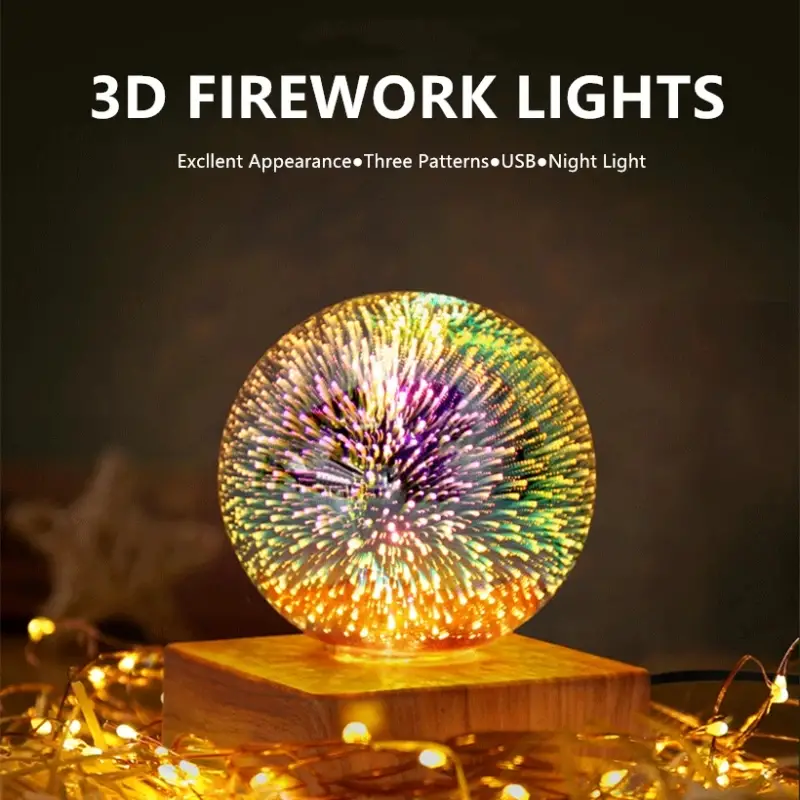 1pc LED 3D Fireworks Night Light, Glowing Led Gift Firework Lamp Small Globe Base Adornment Decorative Kids Children Indoor details 2