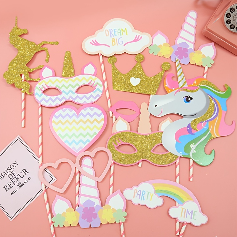 

12pcs/set Unicorn Ins Photo Props, Holiday Party Supplies Small Props Birthday Funny Decoration Easter Gift