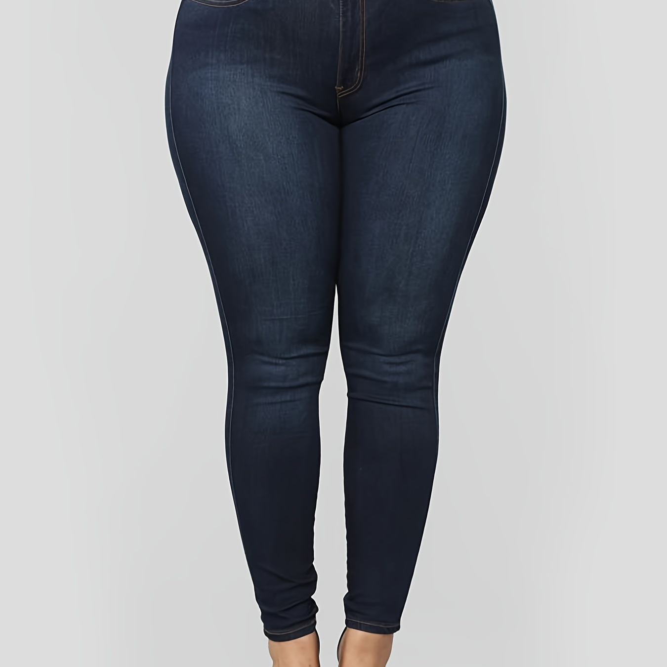 

Plus Size High Rise Button Fly Skinny Jeans, Women's Plus Slight Stretch Casual Denim Skinny Pants