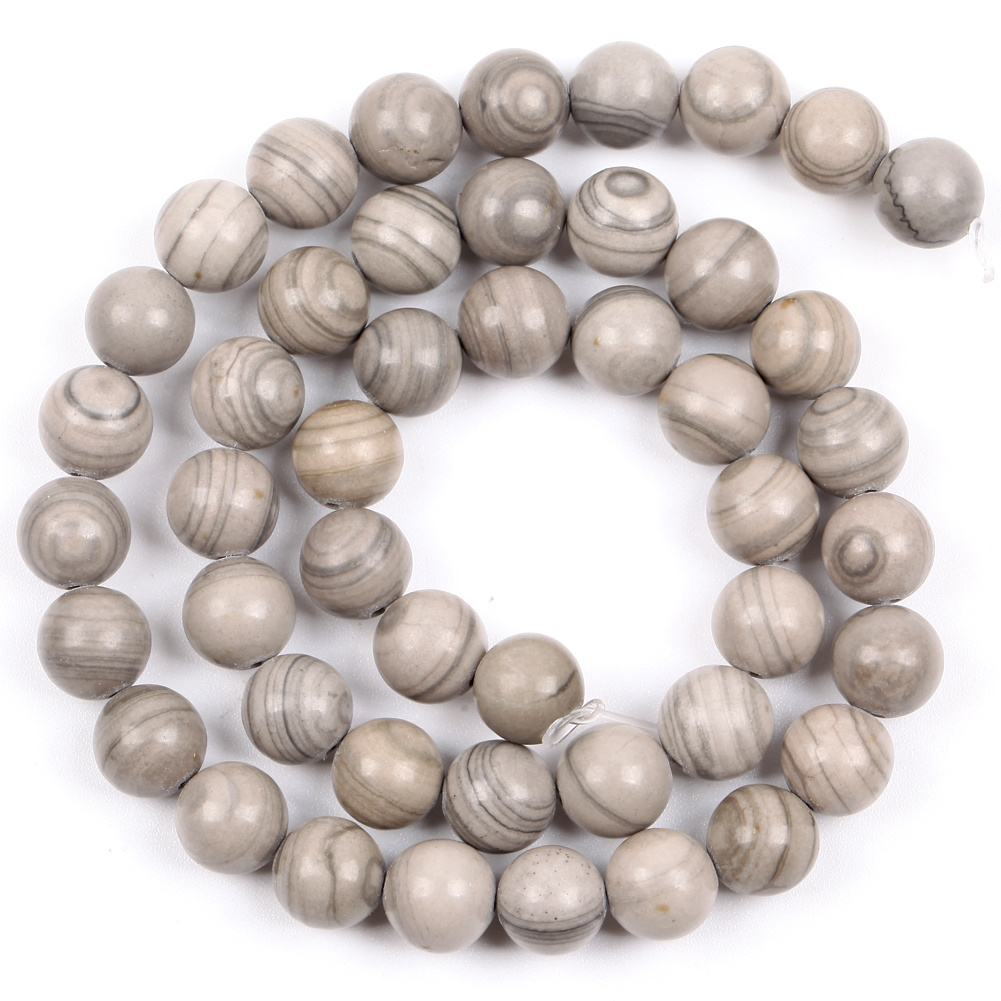 TEMU Perles lâches avec motif en bois de ligne grise mate et petit trou pour la fabrication de bijoux DIY. Une seule rangée de 15 pouces, corde