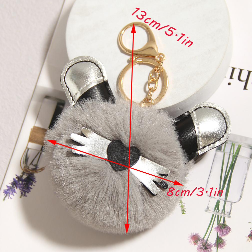 Pu Leather Cartoon Cat Keychains Faux Rabbit Fur Pom Pom - Temu Qatar