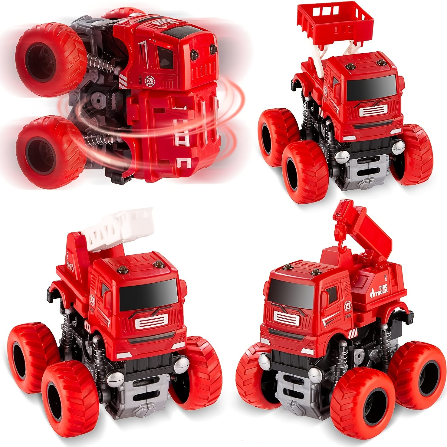 

1pc Fire Engine Monster Truck Toys 4x4 Cars For 3-9 Year Olds Boys, Friction Powered Push And Go Fire Vehicles Set For Toddlers, Christmas Birthday Party Gift For Kids