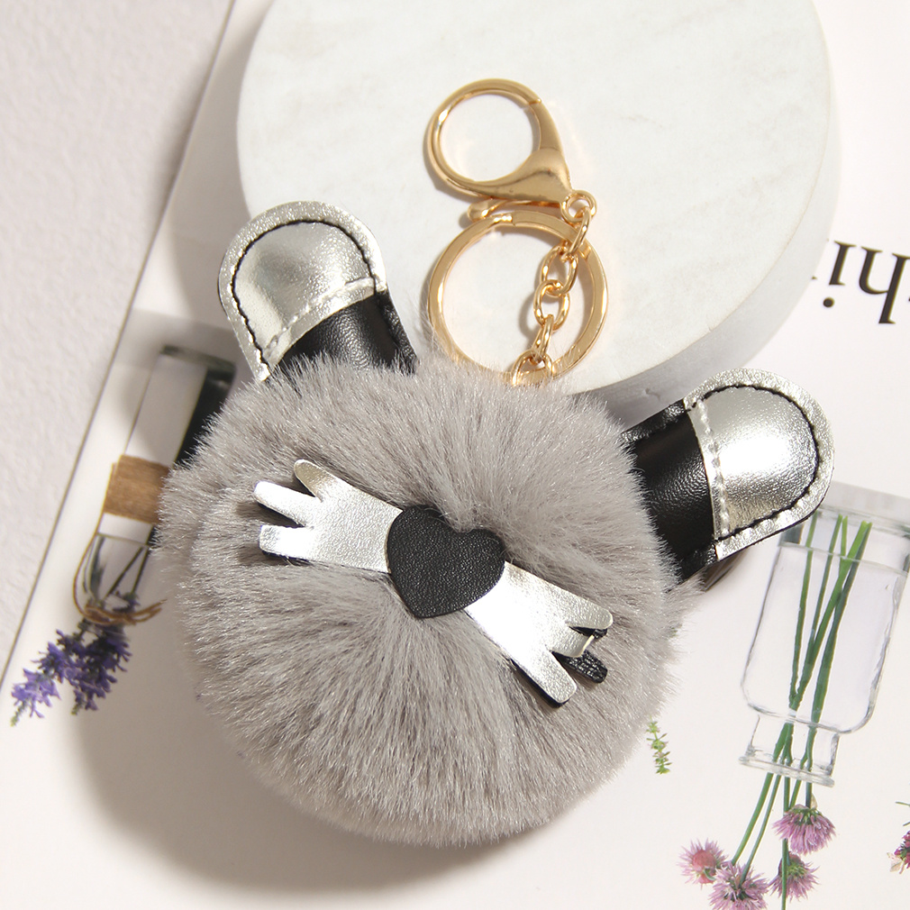 Pu Leather Cartoon Cat Keychains Faux Rabbit Fur Pom Pom - Temu Qatar