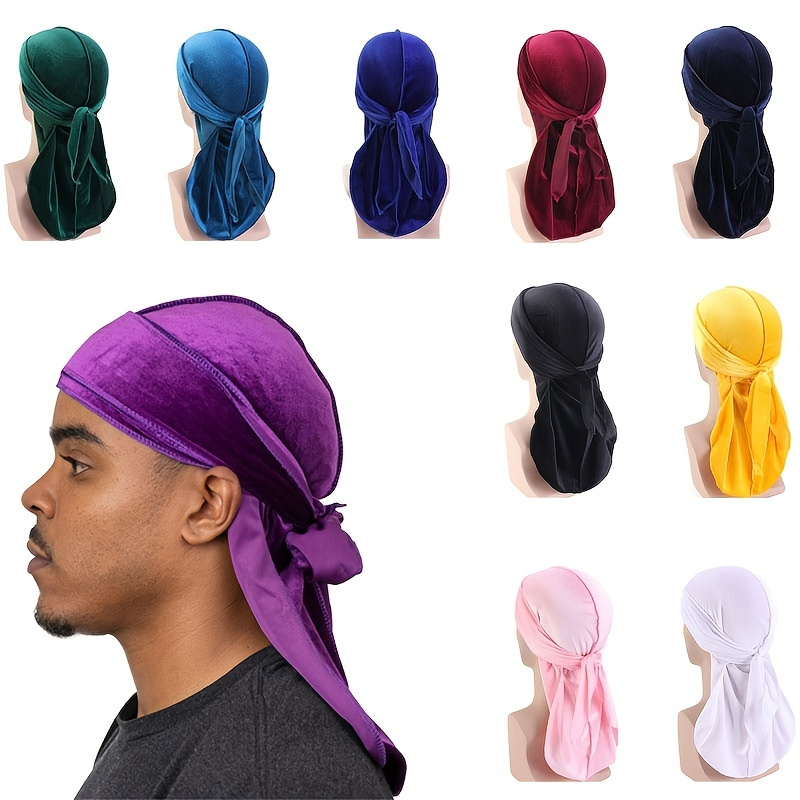 6 Pack Men's Durag Headwrap Waves Headscarf Bandana Doo Rag Long Tail  (Orange) 