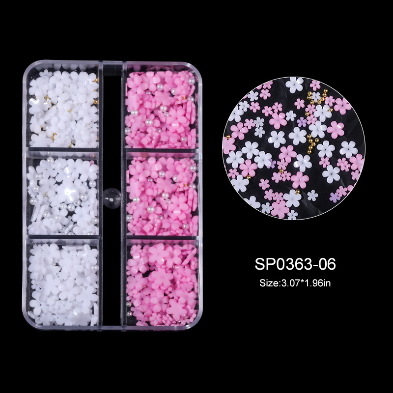 3d Flower Nail Arts Charms With Silver Beads Cute Five - Temu