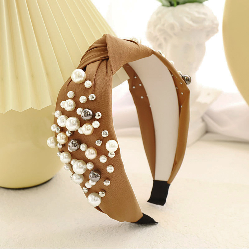 Solid Fabric Knotted Headband with Faux Pearl Hair Bow