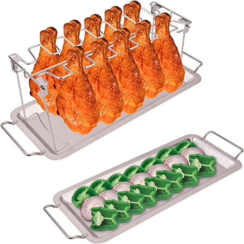 

1pc Grill Rack, Chicken Wing Leg Rack, Stainless Steel Foldable Bbq Rack, Portable Grill Holder For Outdoor