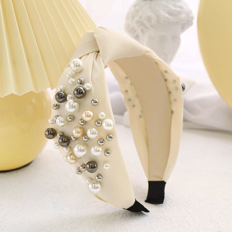 Solid Fabric Knotted Headband with Faux Pearl Hair Bow