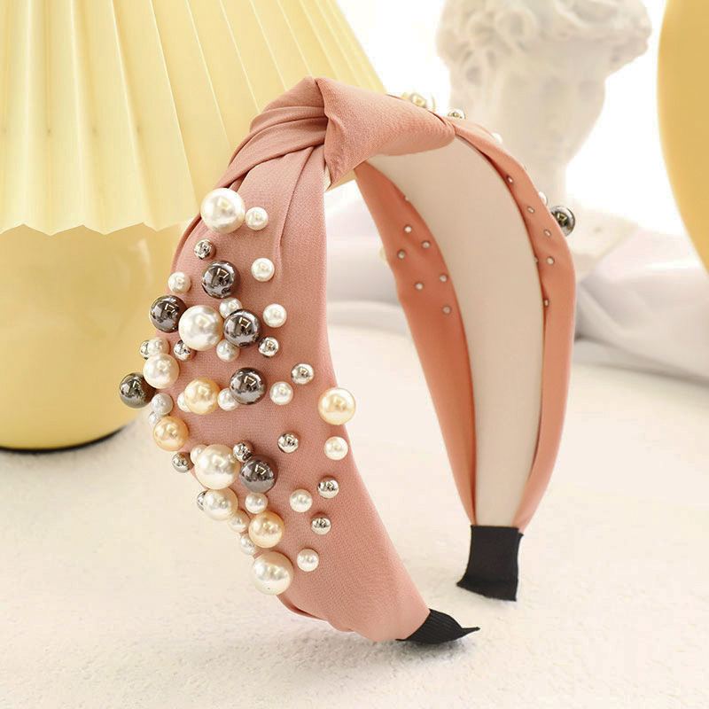 Solid Fabric Knotted Headband with Faux Pearl Hair Bow