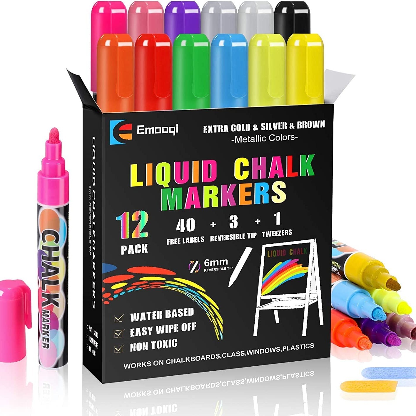 Liquid Chalk Markers with Gold & Silver - 6mm Reversible Nib